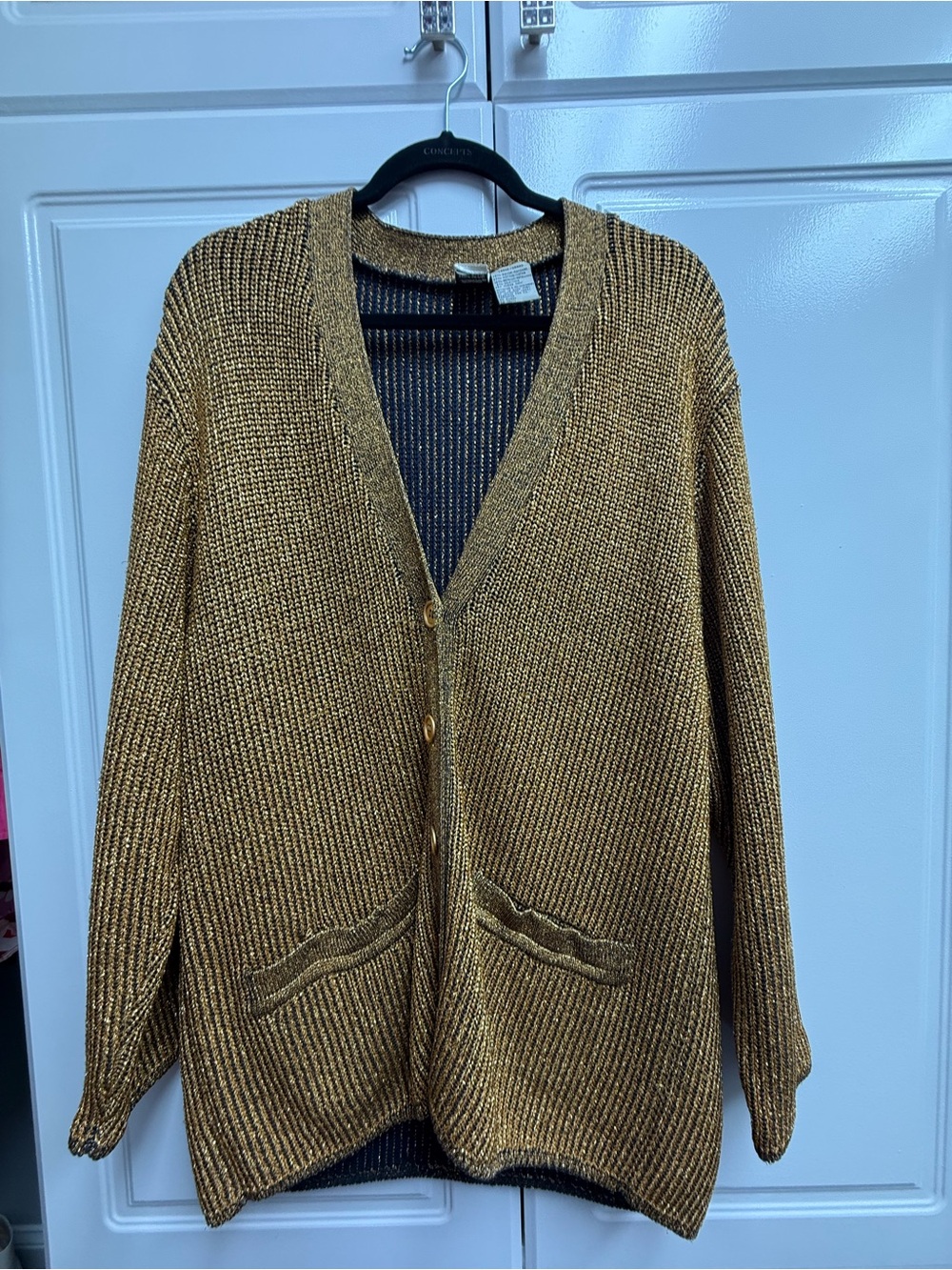 Vintage Anne Klein Gold Shimmery Knit Cardigan Large